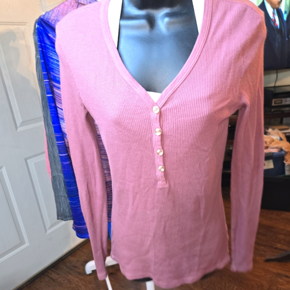 Splendid mauve waffle long sleeve shirt